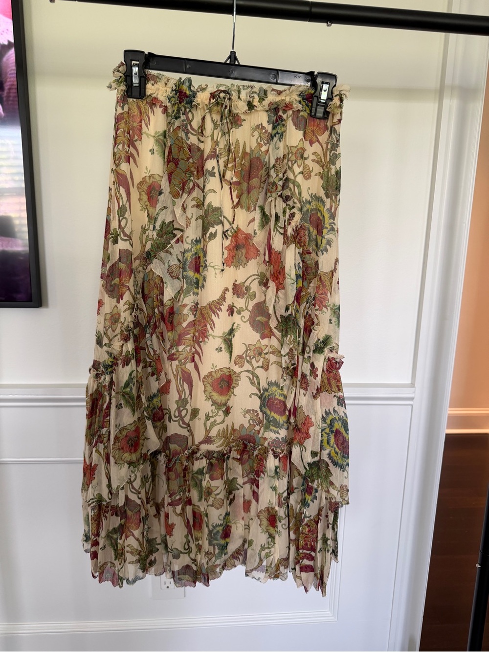 Ulla Johnson Cream Floral Tiered Maxi Skirt with Multicolor Print